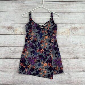 REI Sariska Tunic Sports Bra‎ Tank Top Women's Size 6 Purple/Gray Floral